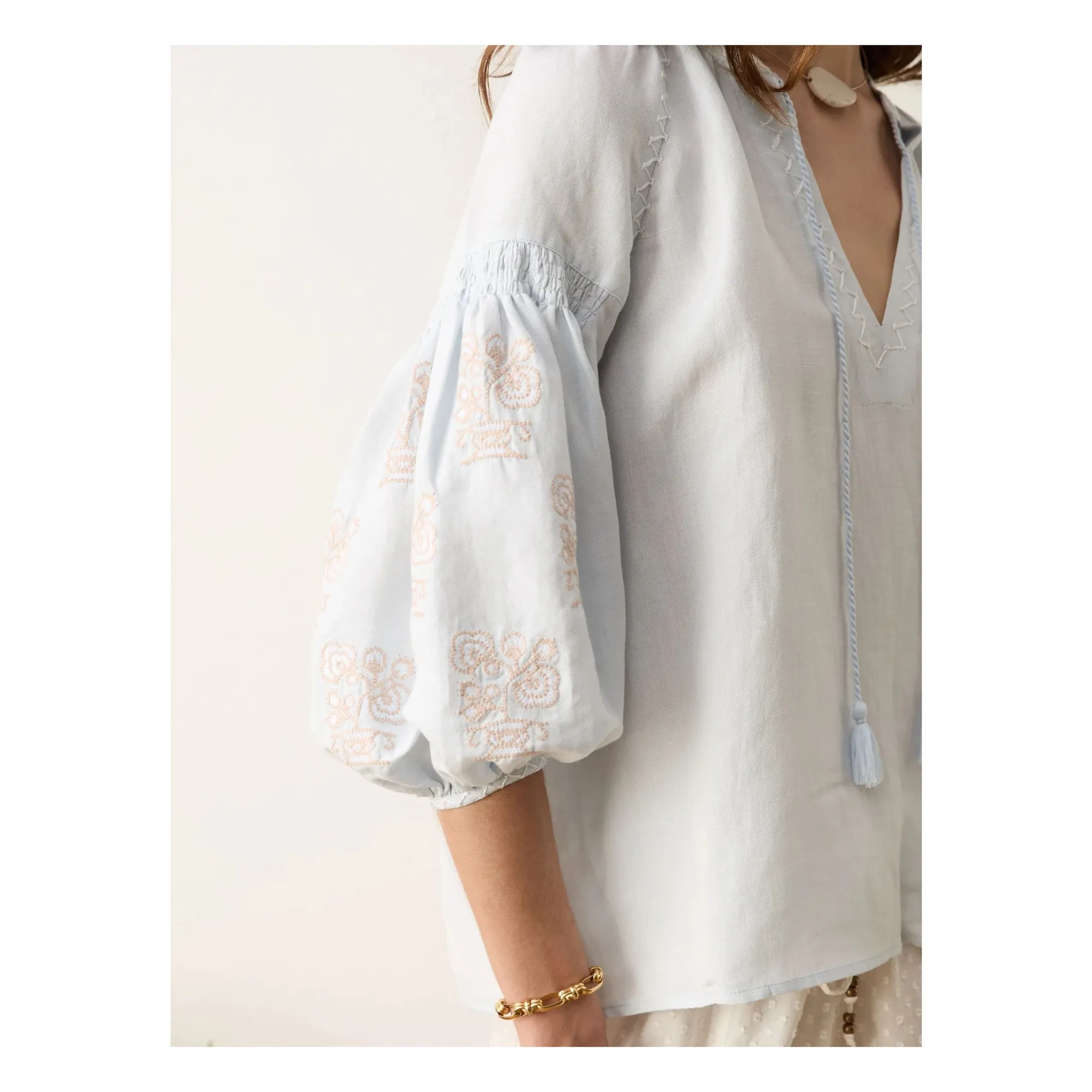 Blouse Broderies Melissa Coton | Bleu ciel- Image produit n°5