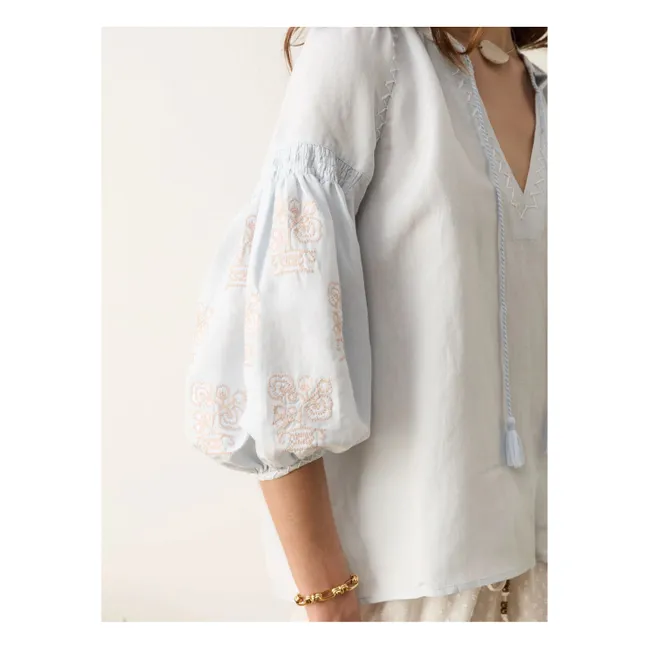 Melissa Cotton Embroidery Blouse | Light blue