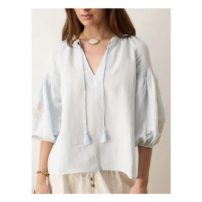 Blouse Broderies Melissa Coton | Bleu ciel