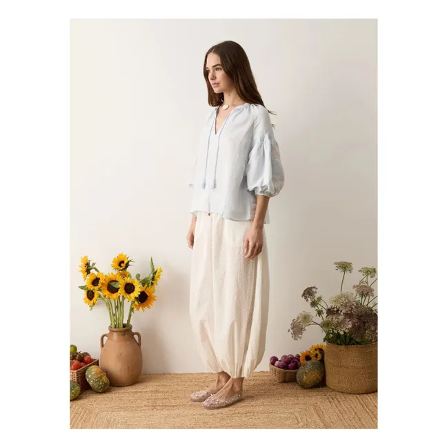 Melissa Cotton Embroidery Blouse | Light blue