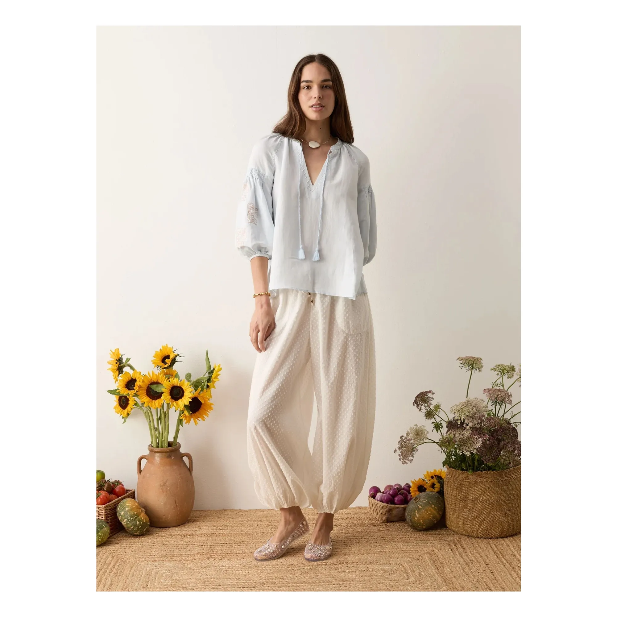 Blouse Broderies Melissa Coton | Bleu ciel- Image produit n°1