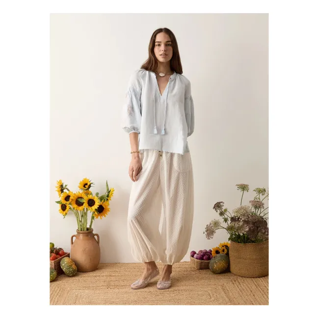 Melissa Cotton Embroidery Blouse | Light blue
