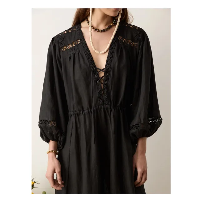 Robe Smockée Atlas Lin | Noir