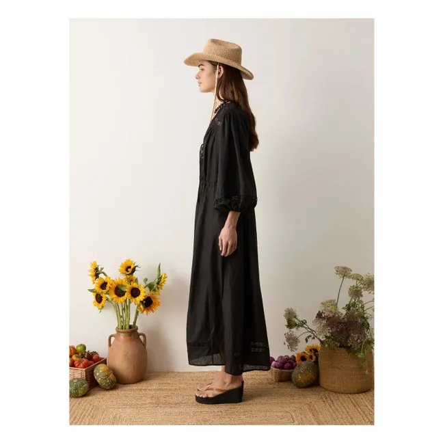Atlas Linen Smocked Dress | Black
