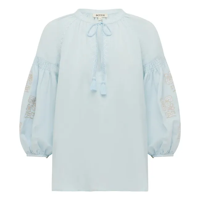 Melissa Cotton Embroidery Blouse | Light blue