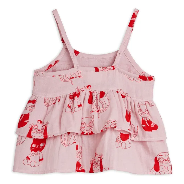 Top con volant in cotone organico e animali | Rosa
