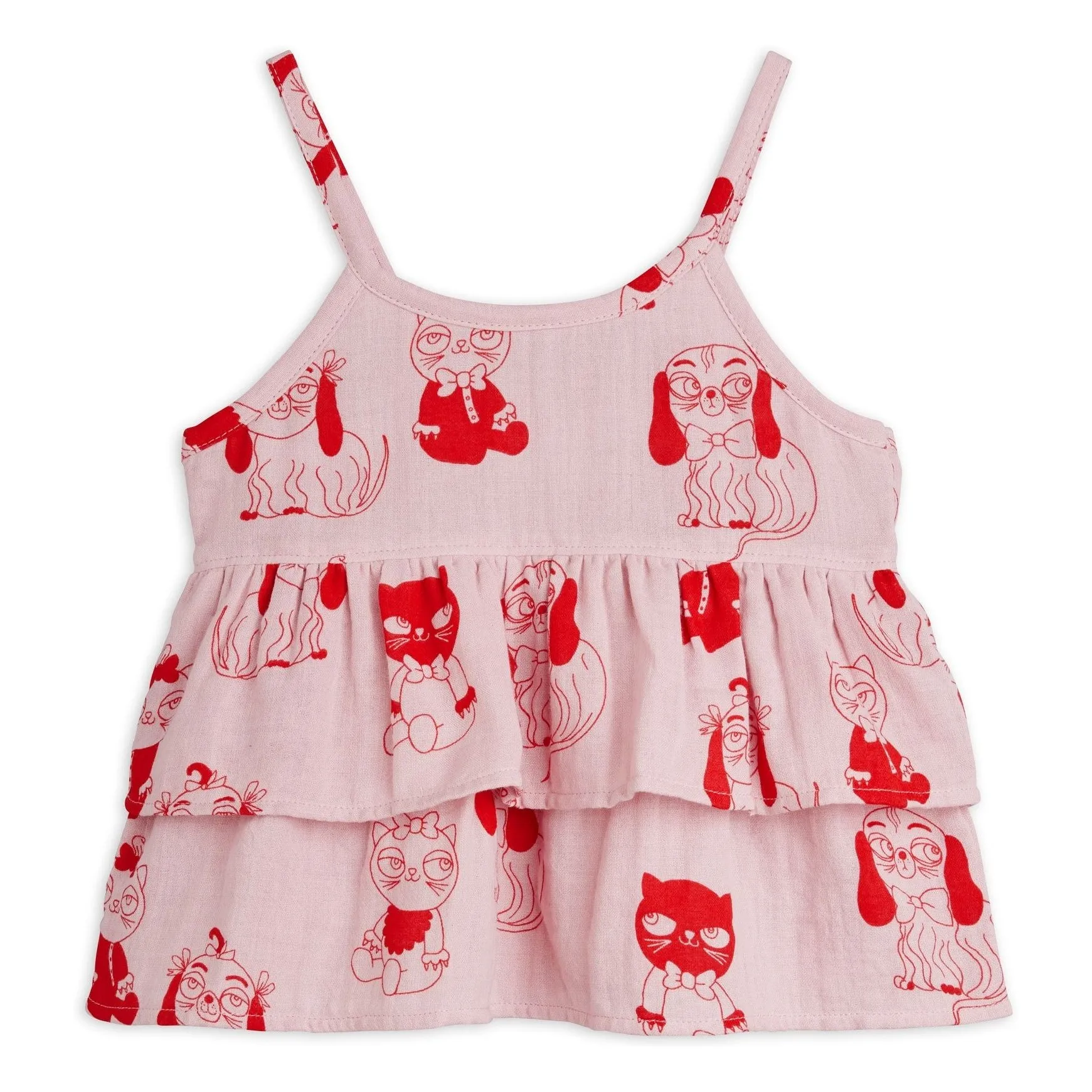 Mini Rodini Pink Organic Cotton Animal Ruffle Top