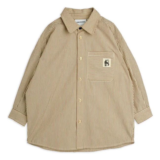 Camisa de popelina de algodón orgánico a rayas | Marrón