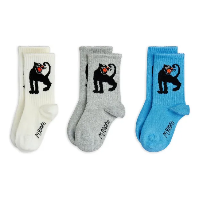 Pack of 3 Pairs of Organic Cotton Panther Socks | Blue