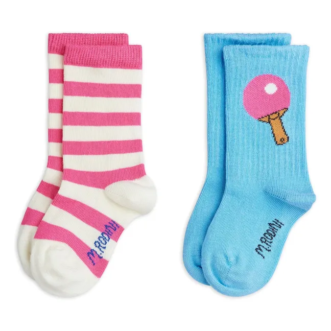 Lot de 2 Paires de Chaussettes Rayées Coton Bio | Rose