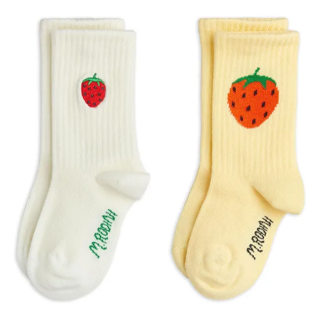 Lot de 2 Paires de Chaussettes Fraises Coton Bio | Jaune