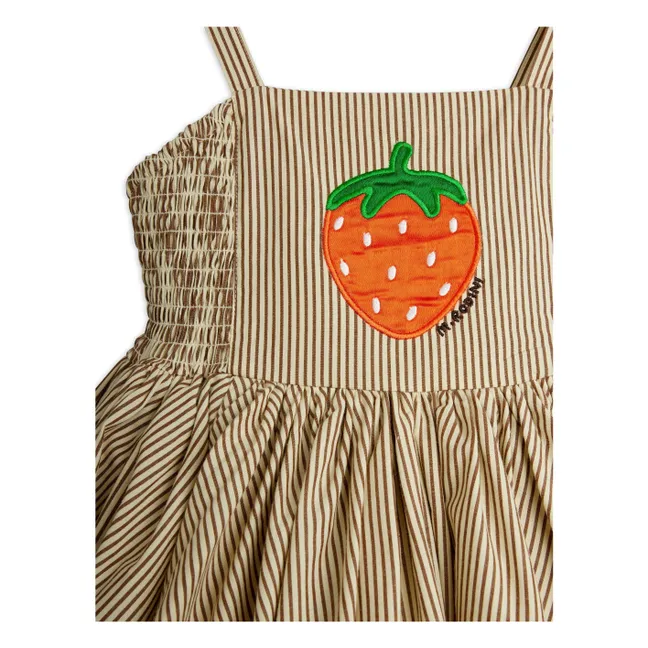 Striped Poplin Organic Cotton Smocked Dress | Brown