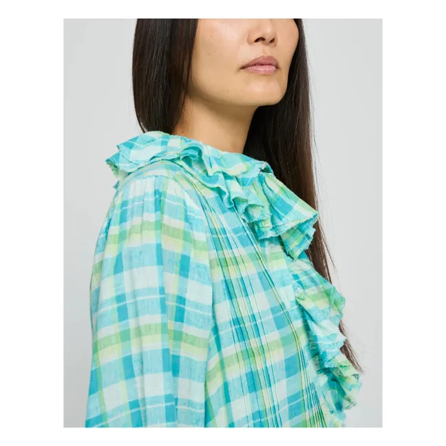 Robe Carreaux Philibong Coton | Bleu turquoise