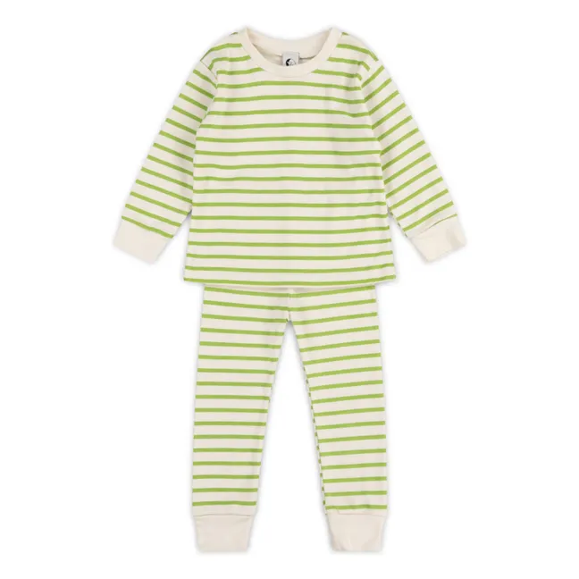 Pijama de rayas de algodón ecológico | Verde