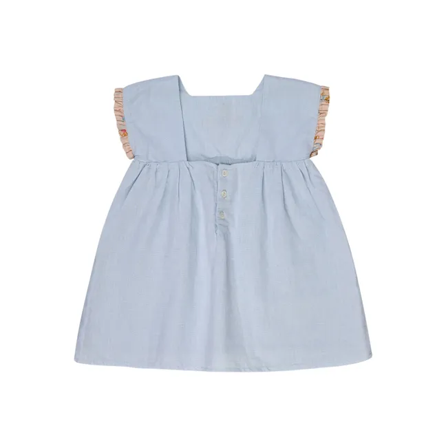 Vestido bordado de lino Marie | Azul Cielo