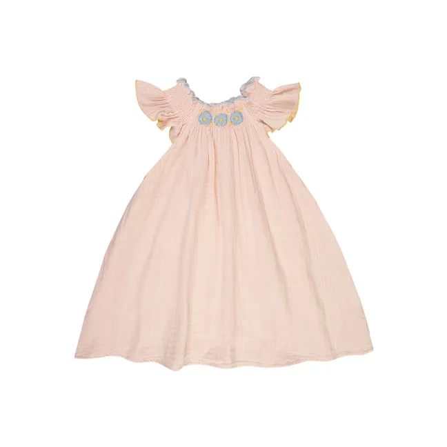 Louisa - Vestito smocked in garza di cotone | Rose poudré