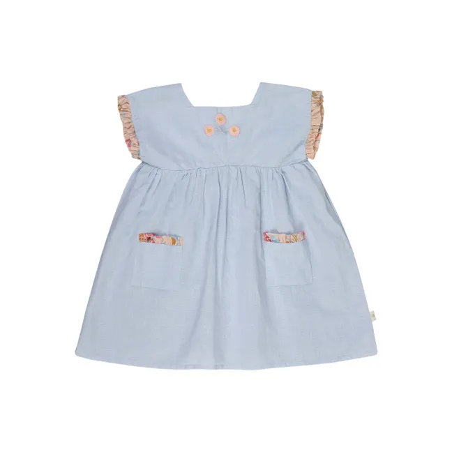 Abito ricamato in lino Marie | Azzurro