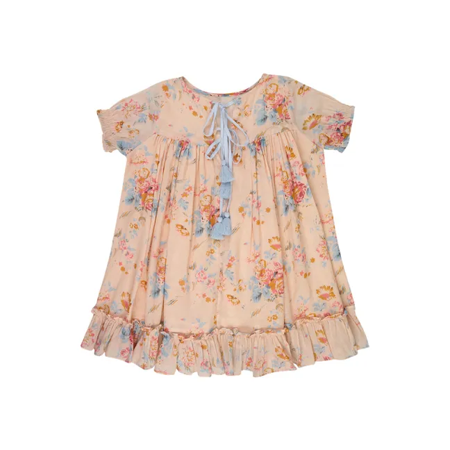 Robe Maeva Fleurie Voile de Coton | Rose pêche