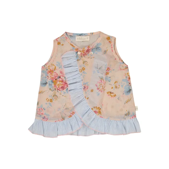 Top Cache-Cœur Iris Fleuri Voile de Coton | Rose pêche