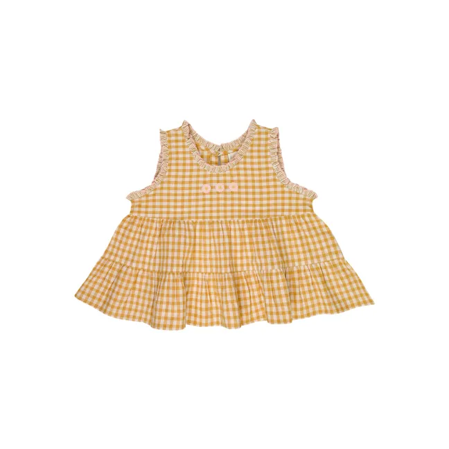 Top Brodé Esther Carreaux | Caramel