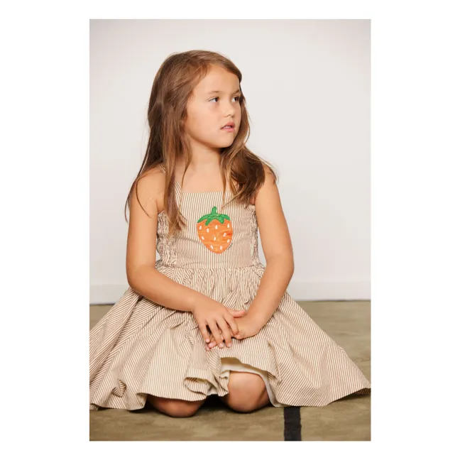 Robe Smockée Rayée Popeline Coton Bio | Brun