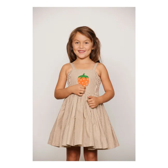 Robe Smockée Rayée Popeline Coton Bio | Brun