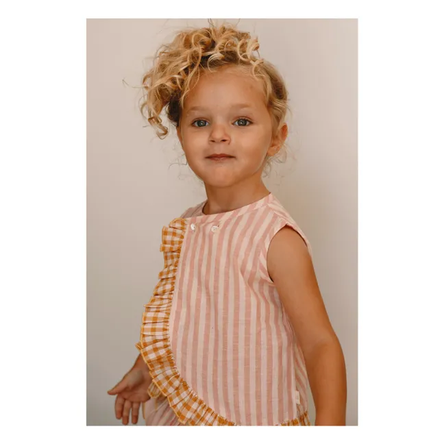 Iris striped cotton voile wrap top | Blush