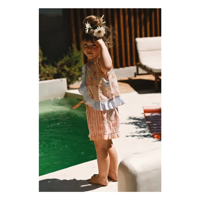 Top Iris Floral de Algodón con Velo | Rosa Melocotón