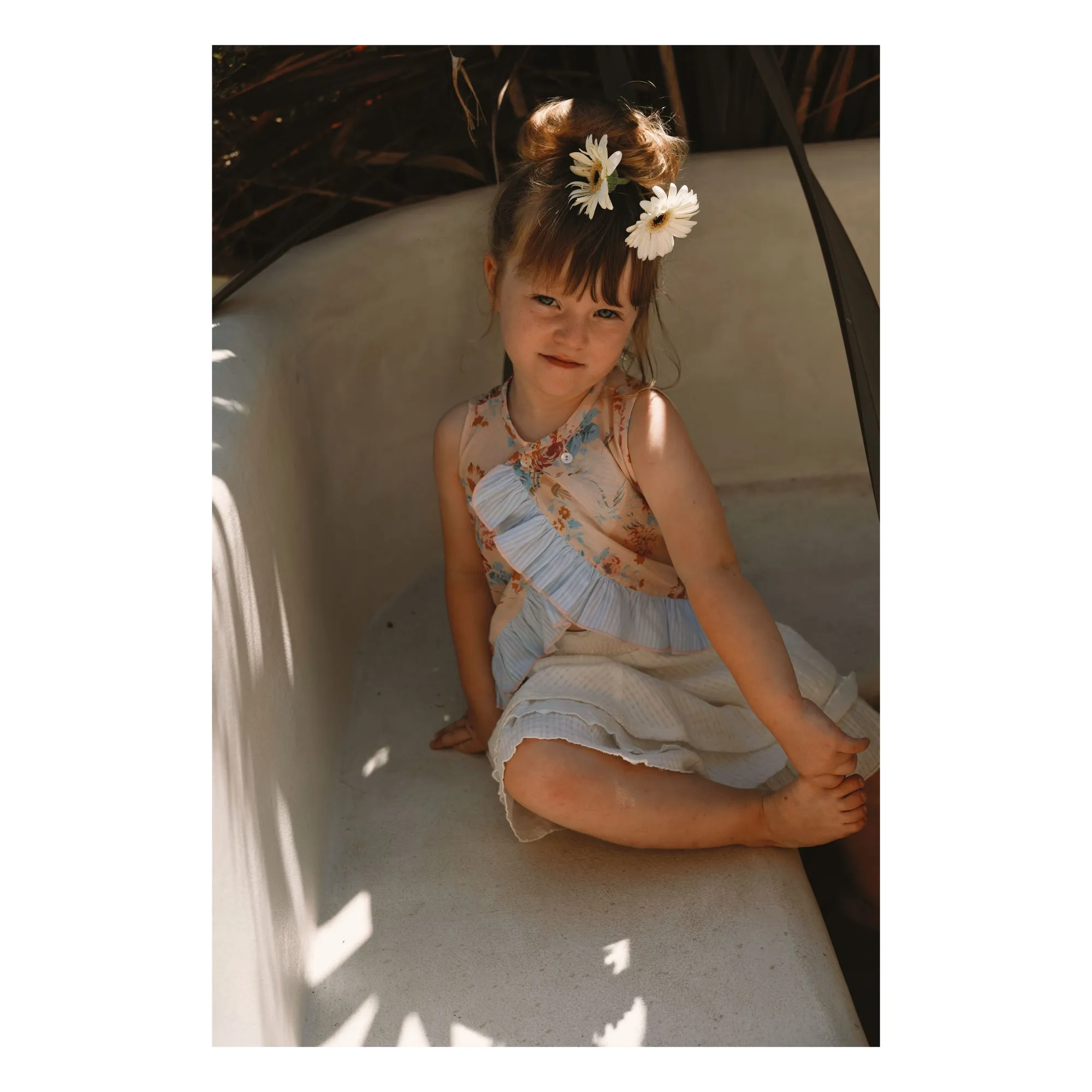 Top Cache-Cœur Iris Fleuri Voile de Coton | Rose pêche- Image produit n°2