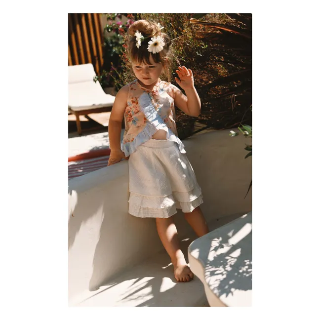 Top Iris Floral de Algodón con Velo | Rosa Melocotón