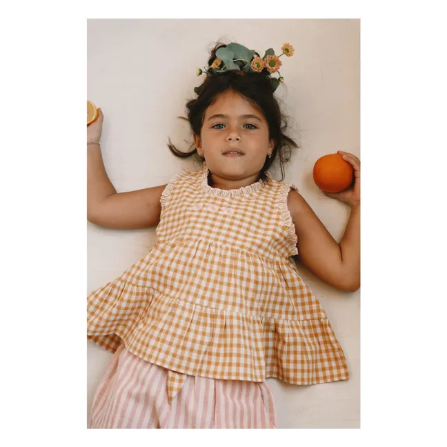 Top Brodé Esther Carreaux | Caramel