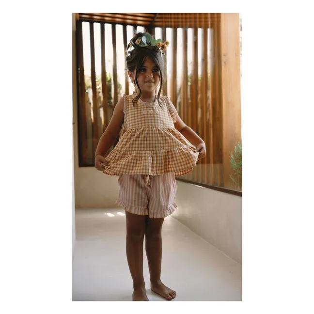 Top Brodé Esther Carreaux | Caramel