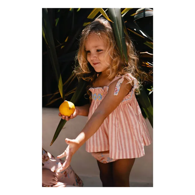 Top Brodé Annette Rayé | Blush