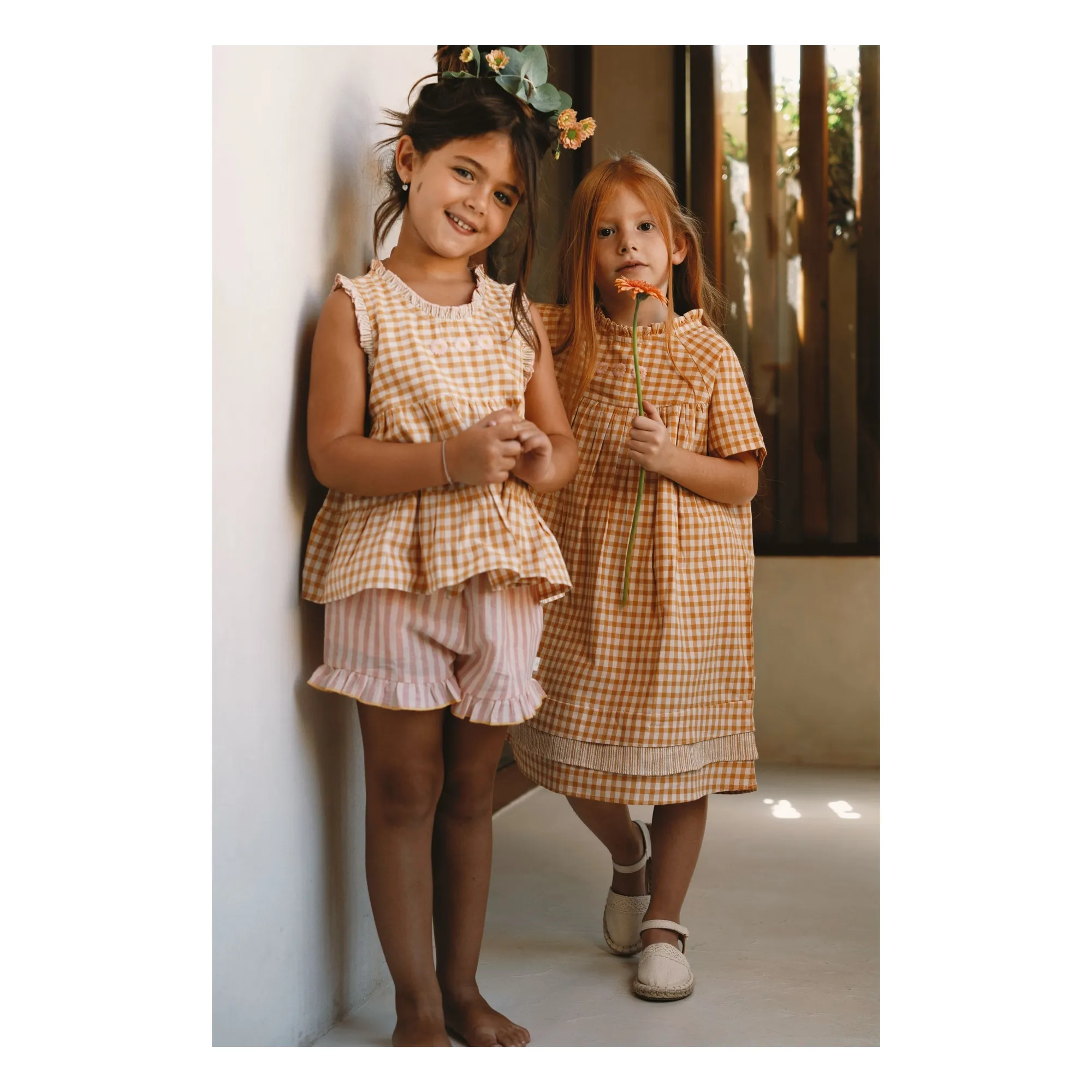 Top Brodé Esther Carreaux | Caramel- Image produit n°3