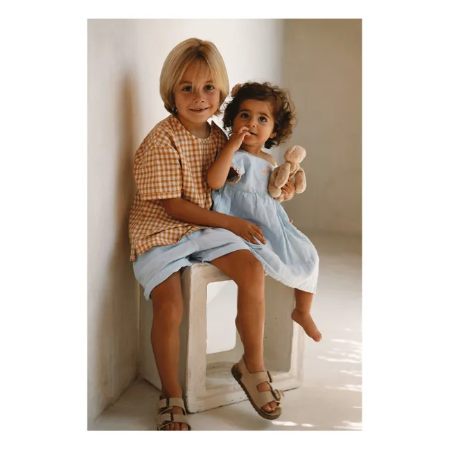 Vestido bordado de lino Marie | Azul Cielo