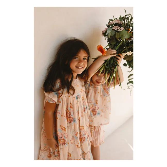 Robe Maeva Fleurie Voile de Coton | Rose pêche