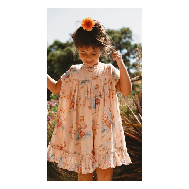 Maeva Vestido floral de gasa de algodón | Rosa Melocotón