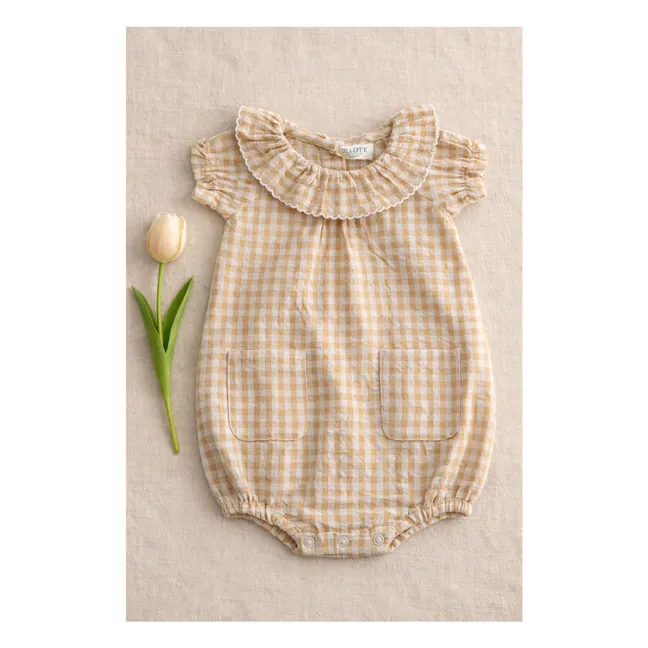 Barboteuse Feston Callie Carreaux Seersucker Coton Bio | Jaune