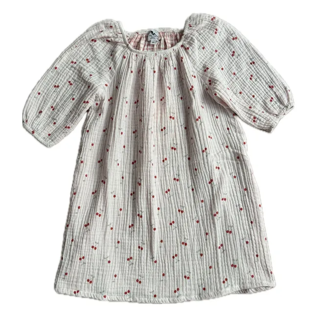 Chemise de Nuit Ostuni Cerises Coton Bio | Ecru