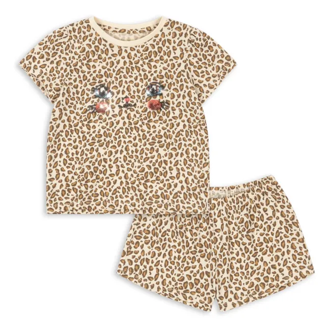 Ensemble T-shirt et Short Famo Léopard Coton Bio | Beige