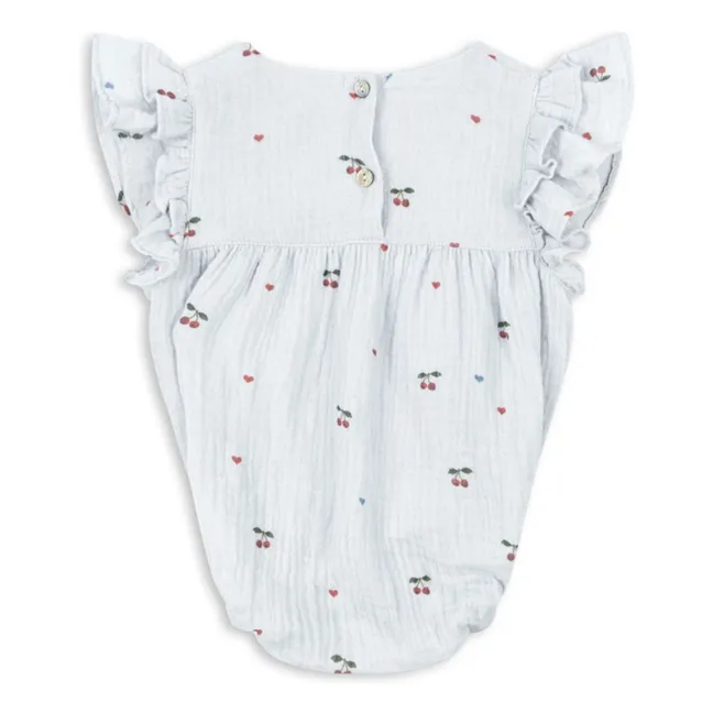 Barboteuse Coco Cerises Coton Bio | Bleu pâle