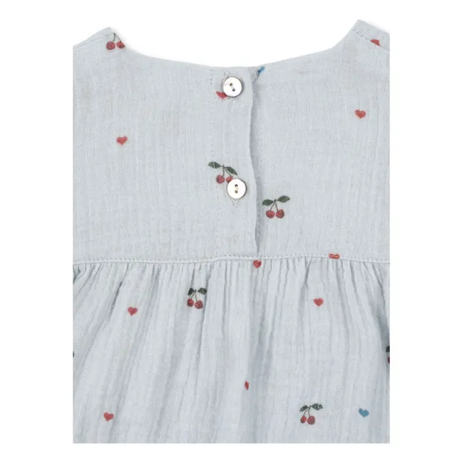 Barboteuse Coco Cerises Coton Bio | Bleu pâle