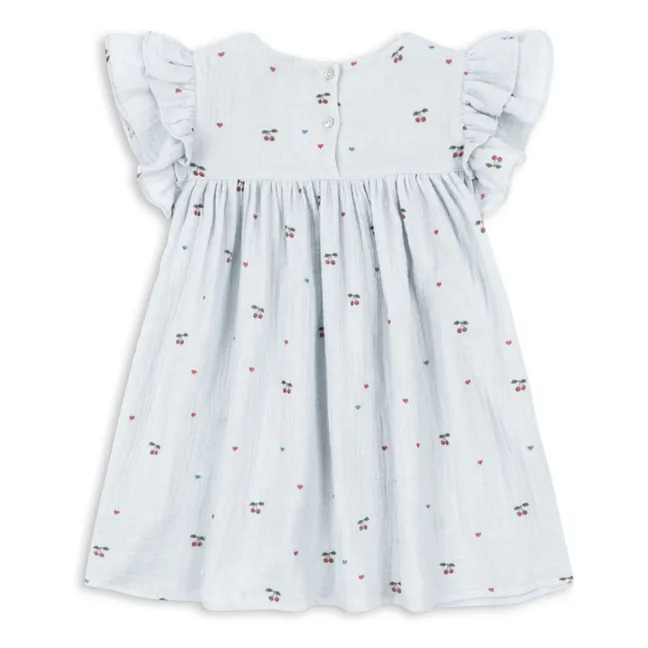 Robe Coco Cerises Coton Bio | Bleu pâle