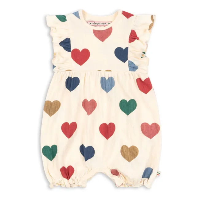 Combishort Chleo Cœurs Coton Bio | Ecru
