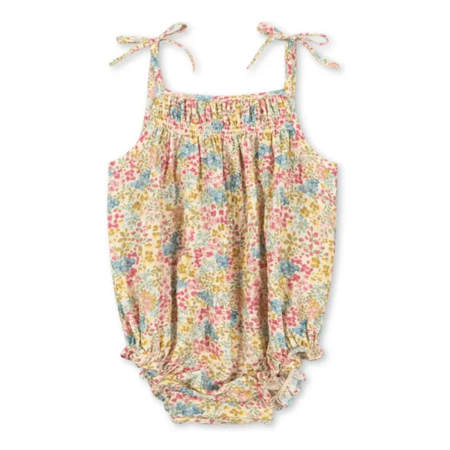 Barboteuse Vivian Fleurie Seersucker Coton Bio | Jaune