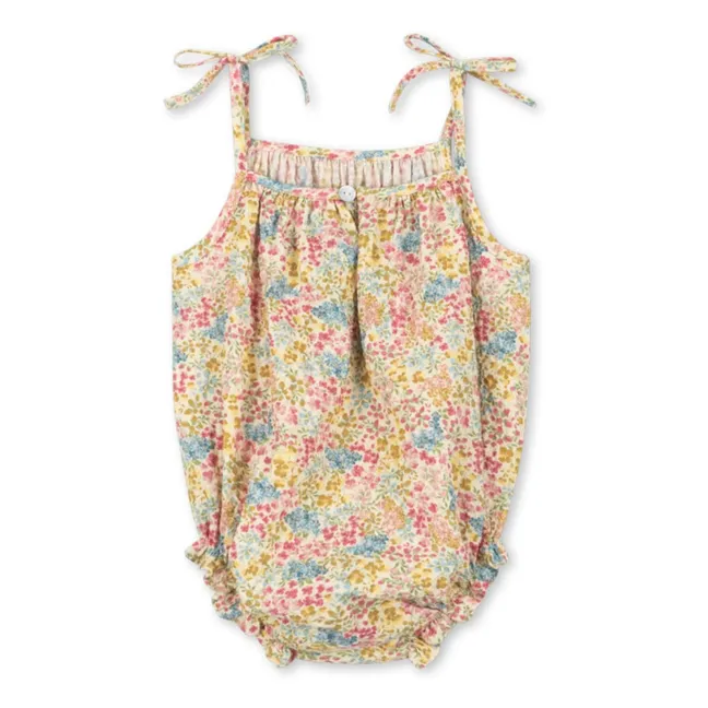 Barboteuse Vivian Fleurie Seersucker Coton Bio | Jaune