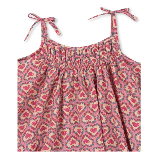 Vestido Vivian Cœurs Seersucker Coton Bio | Rosa