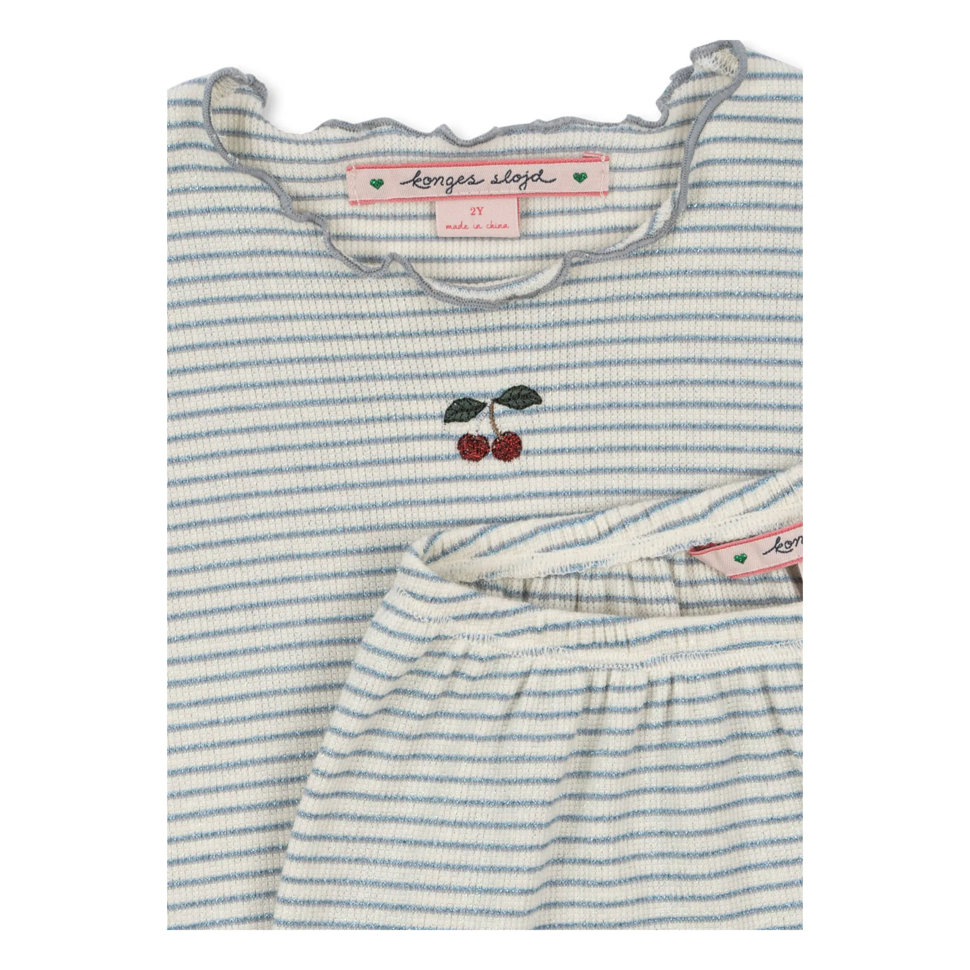 Ensemble Côtelé T-shirt Et Short Roli Rayé Coton Bio | Bleu- Image produit n°1