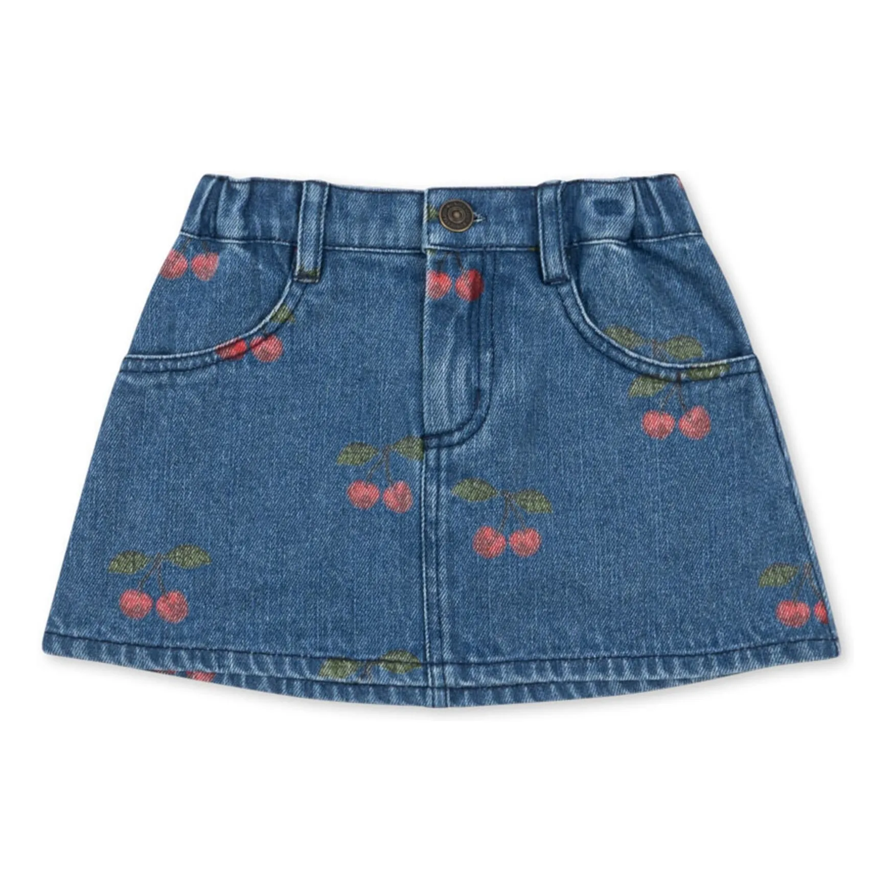 Jupe Denim Magot Cerises Coton Bio | Bleu- Image produit n°0