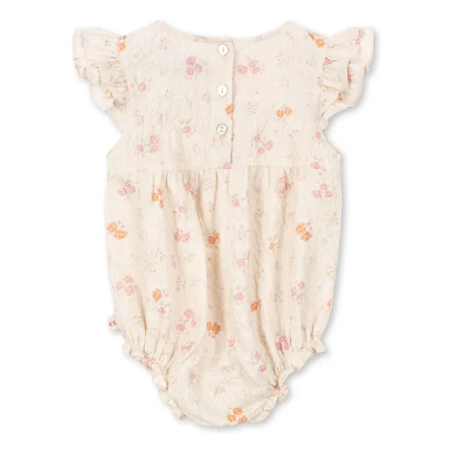 Barboteuse Elin Fleurie Coton Bio | Beige